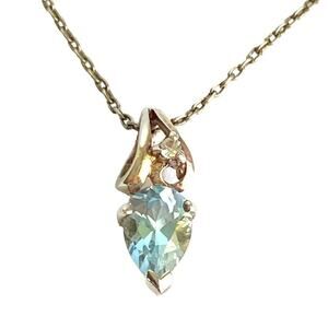 Vintage Sterling Silver Blue Topaz Necklace Dainty Small Pendant Womens Girls